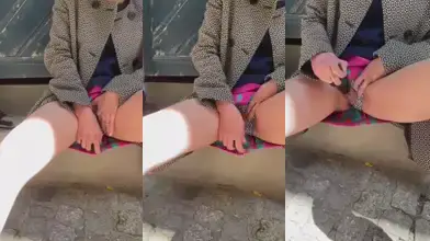 Iranian adult college student expertly masturbates with a dildo in the street.