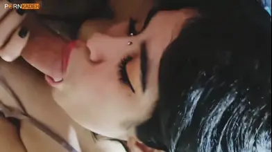 Hot college girl seductively sucks and jerks off a big cock in a steamy footjob video.