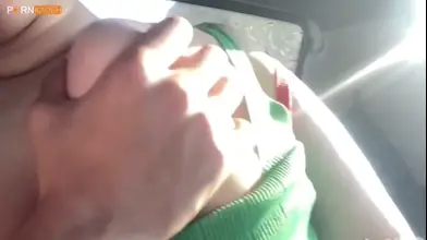Real sex video with horny MILF with big tits in the car.